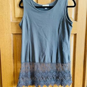 Grey cotton tank with lace bottom